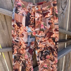 SHEIN Renaissance Brown and Pink Cherub Printb Y2K Boroque Vibes Floral Pants